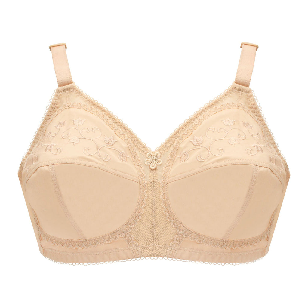 Women's Comfort & Control Embroidered Bra, Doria Cotton, Full Coverage & U-Shaped Back, Wide Straps, Skin, 1071