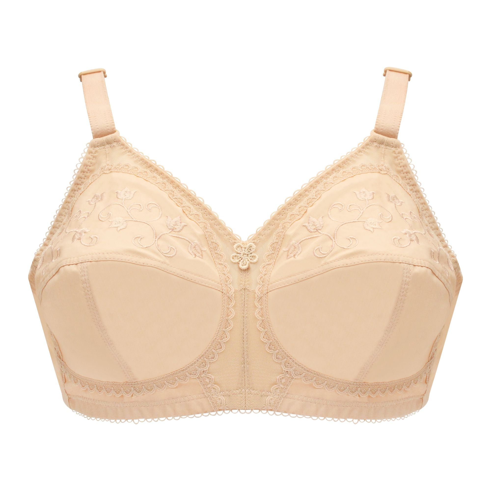 Women's Comfort & Control Embroidered Bra, Doria Cotton, Full Coverage & U-Shaped Back, Wide Straps, Skin, 1071