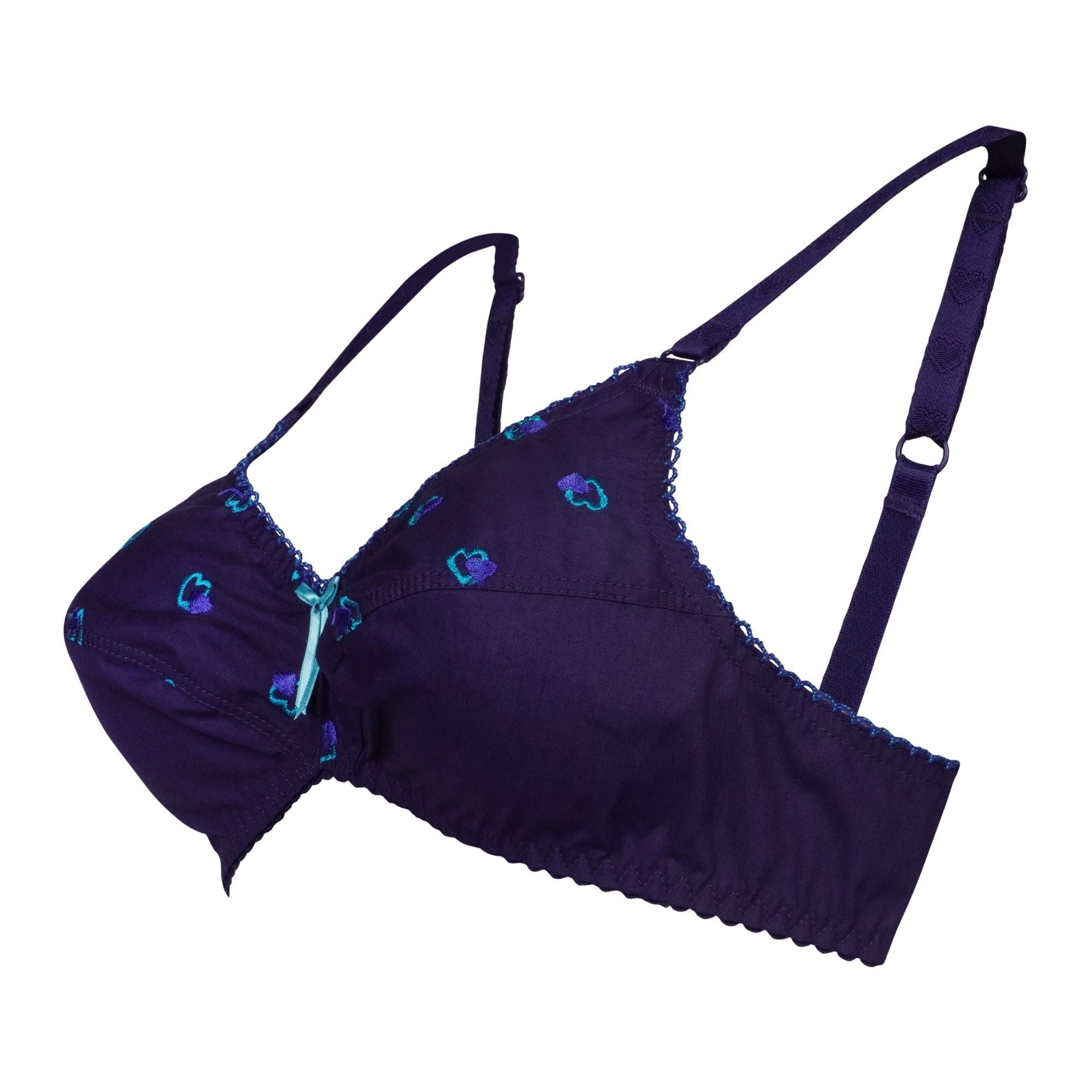 Women's TLP-Hearts Embroidered Bra, Cotton, U-Shaped Band, Beyond Basics, Navy Blue, 1482