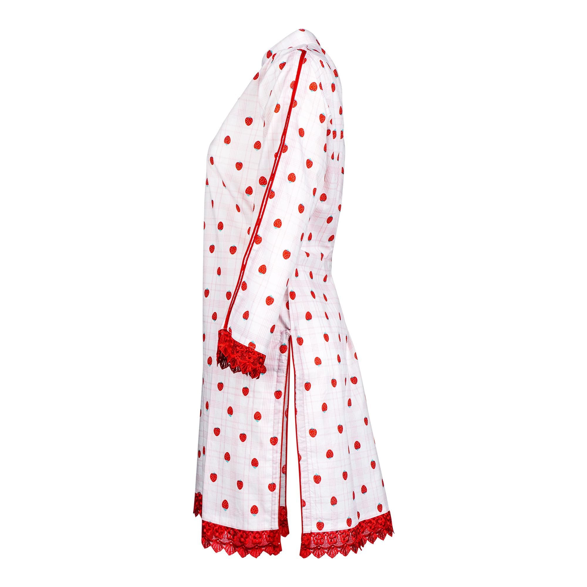 Women's Cotton Strawberry Lace Embellished Fancy Button Shirt, LS-501