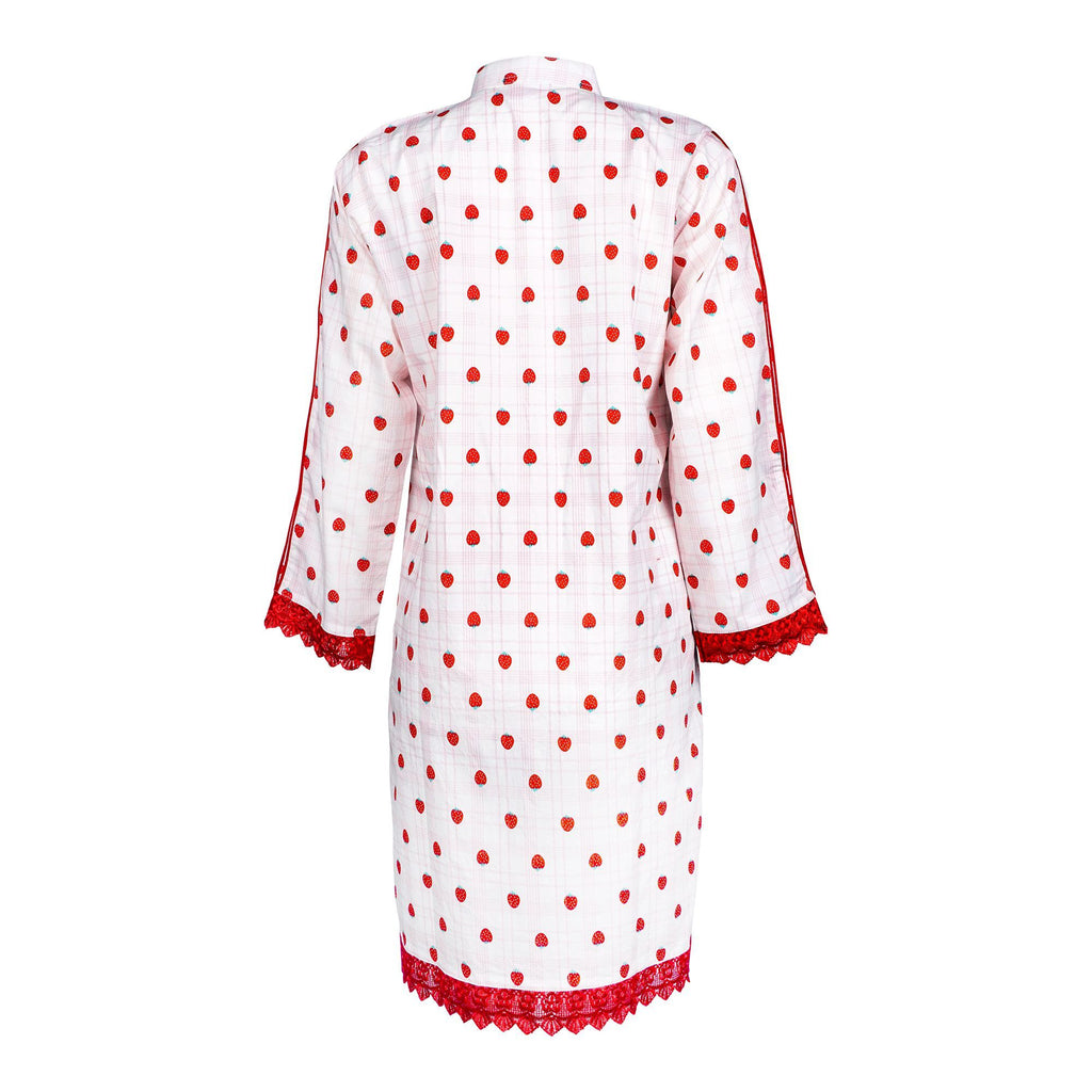 Women's Cotton Strawberry Lace Embellished Fancy Button Shirt, LS-501