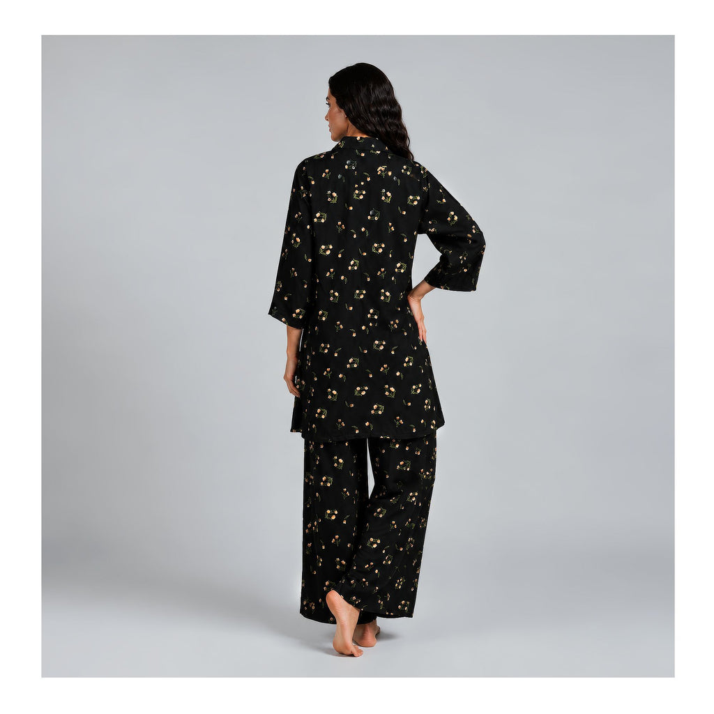Women's Small Flora Co-Ord Set, Black, Viscose, CORD-135