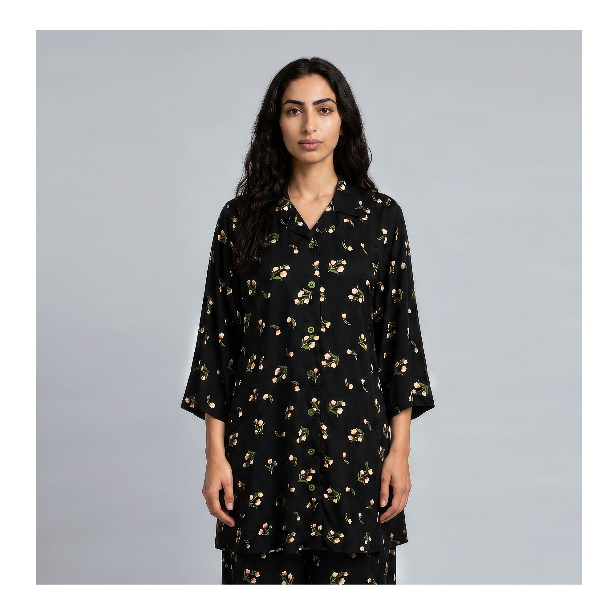 Women's Small Flora Co-Ord Set, Black, Viscose, CORD-135