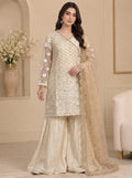 Off White – Embroidered 3-Piece Angrakha Style With Heavly Flared Sharara