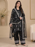 Black Embroidered Luxury 3-Piece Suit with Organza Dupatta