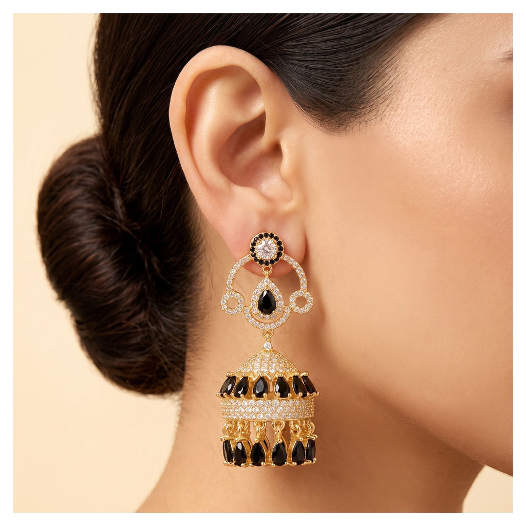 Women's Jhumki Jewellery, Golden Black, JK 00754