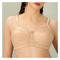 Women's Comfort & Control Embroidered Bra, Doria Cotton, Full Coverage & U-Shaped Back, Wide Straps, Skin, 1071